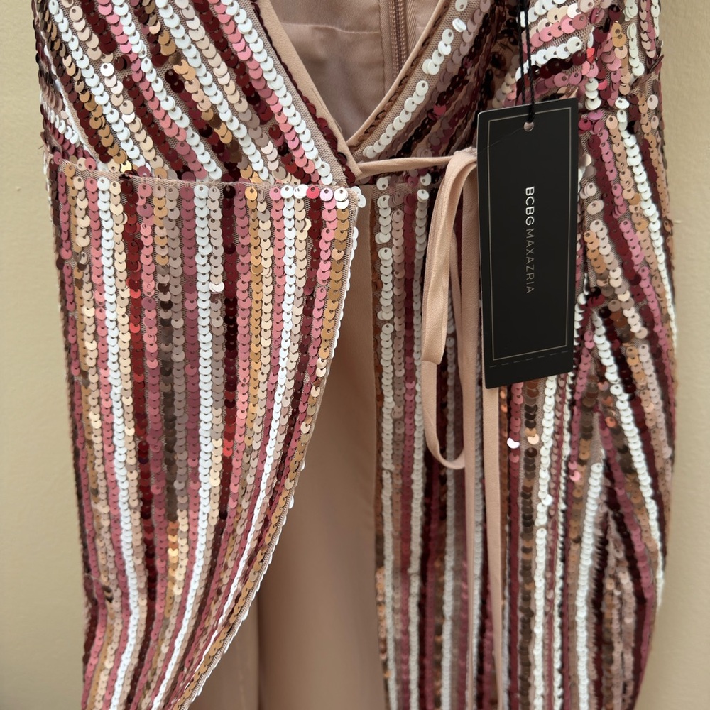 BCBGMaxAzria multicolor pink sequins wrap mini dress - Picture 8 of 10